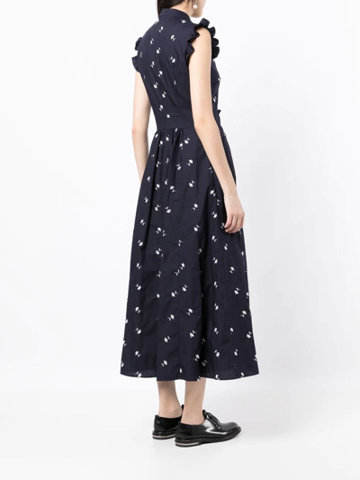 Shop Erdem Floral-print Midi Dress In 蓝色