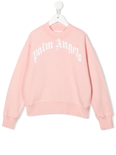 Shop Palm Angels Logo-print Cotton Sweatshirt In 粉色