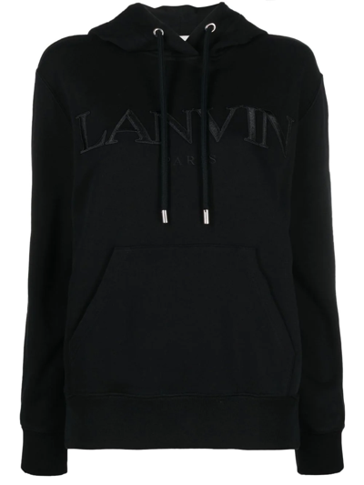 Shop Lanvin Embroidered-logo Long-sleeve Hoodie In 黑色