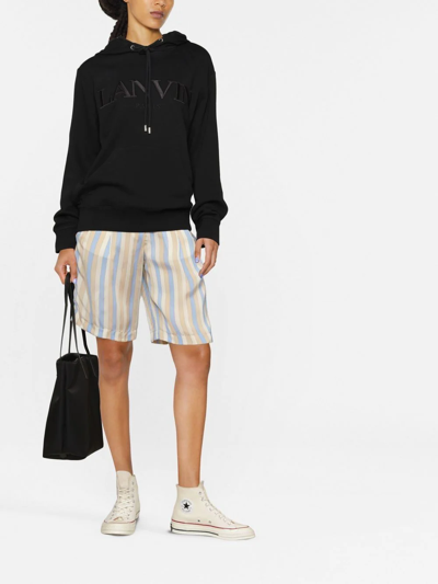 Shop Lanvin Embroidered-logo Long-sleeve Hoodie In 黑色