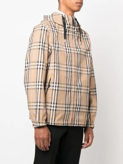 Shop Burberry Stanford Reversible Plaid Hooded Jacket In 褐色
