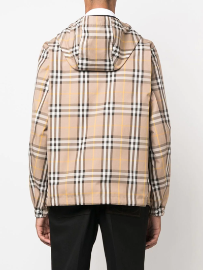 Shop Burberry Stanford Reversible Plaid Hooded Jacket In 褐色
