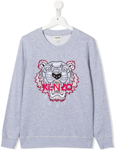 Shop Kenzo Embroidered-tiger Detail Sweatshirt In 灰色
