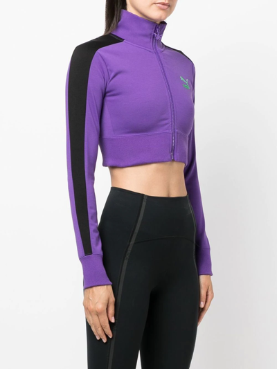 Shop Puma Embroidered-logo Zip-up Sweatshirt In 紫色