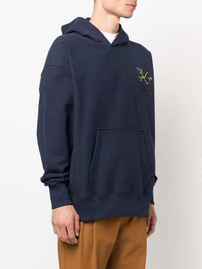 Shop Kenzo Logo Embroidered Hoodie In 蓝色