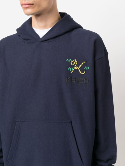 Shop Kenzo Logo Embroidered Hoodie In 蓝色