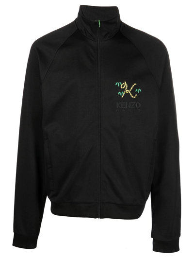 Shop Kenzo Logo Zipped Jacket In Black