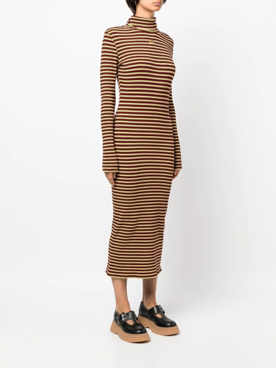 Shop Wales Bonner Striped Roll Neck Knitted Dress In 黑色