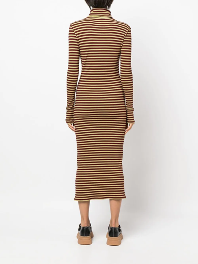 Shop Wales Bonner Striped Roll Neck Knitted Dress In 黑色