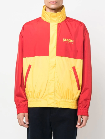 Shop Kenzo Logo Colour-block Jacket In 黄色