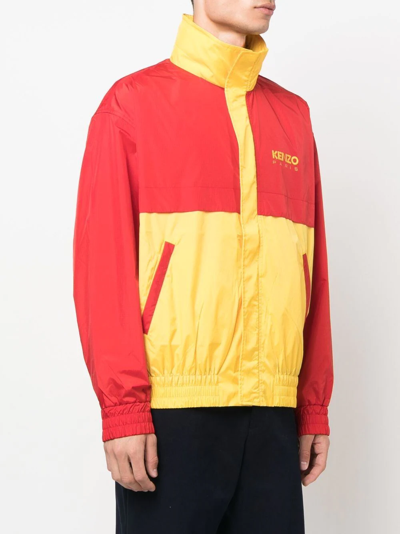 Shop Kenzo Logo Colour-block Jacket In 黄色