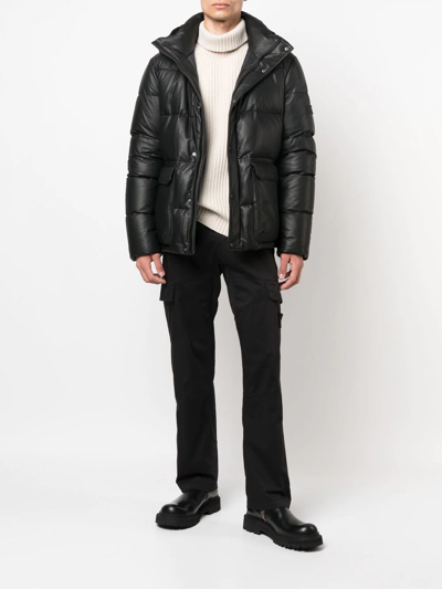 Yves Salomon Black Leather Down Jacket In 黑色