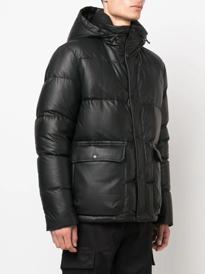 Yves Salomon Black Leather Down Jacket In 黑色
