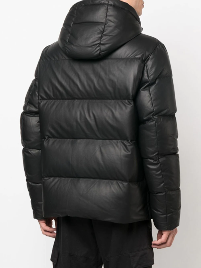 Yves Salomon Black Leather Down Jacket In 黑色