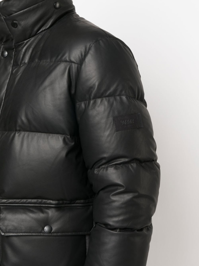 Yves Salomon Black Leather Down Jacket In 黑色