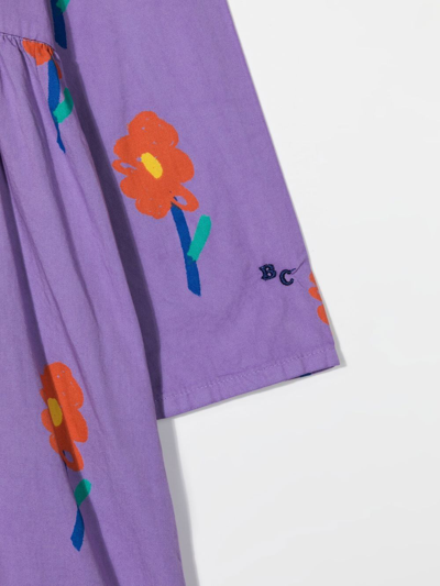 Shop Bobo Choses Flowers-print Long-sleeve Dress In 紫色