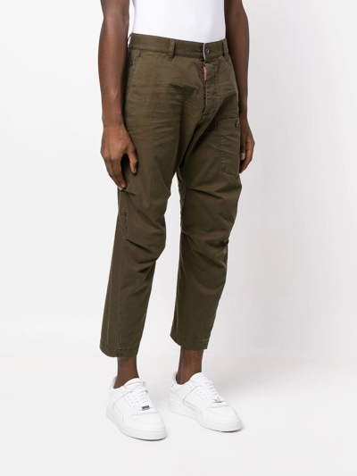 Shop Dsquared2 Cropped Cargo Trousers In 绿色