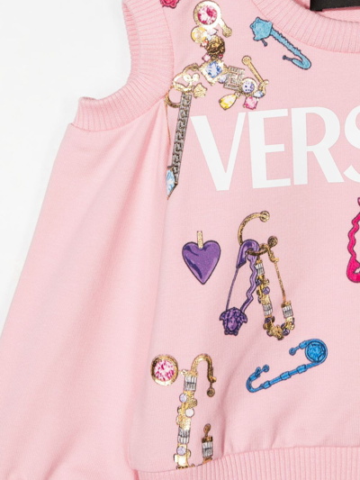 Shop Versace Logo-print Cut-out Sweatshirt In 粉色