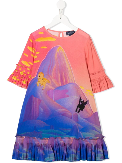 Shop Stella Mccartney Ruffled Graphic-print Dress In 蓝色
