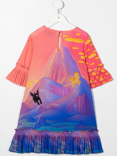 Shop Stella Mccartney Ruffled Graphic-print Dress In 蓝色