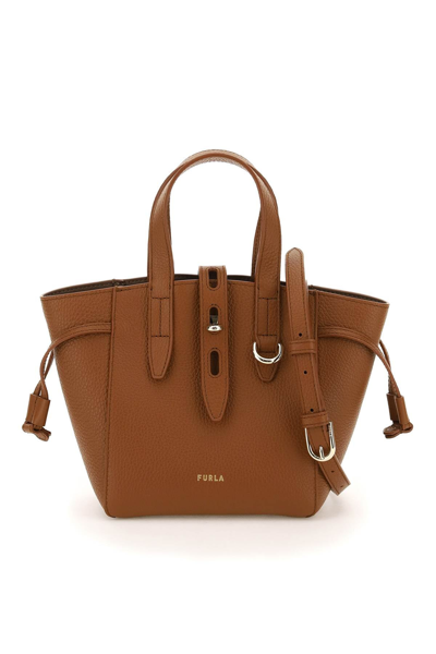 Shop Furla Leather Net Tote Bag In Brown