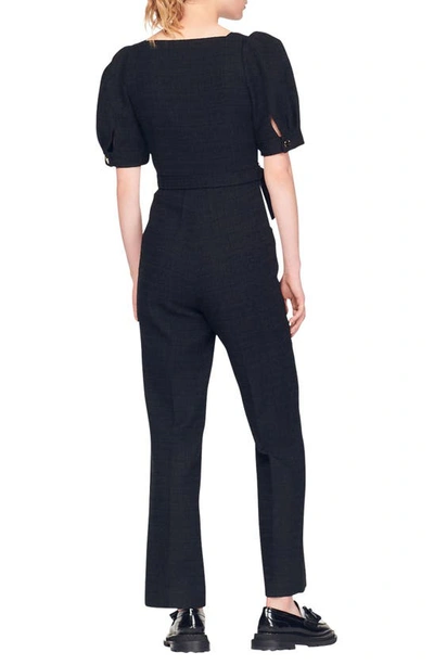 Sandro Square-neck Tweed Cotton-blend Jumpsuit Black | ModeSens