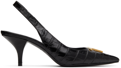 Shop Tom Ford Black Croc Slingback Heels In U9000 Black