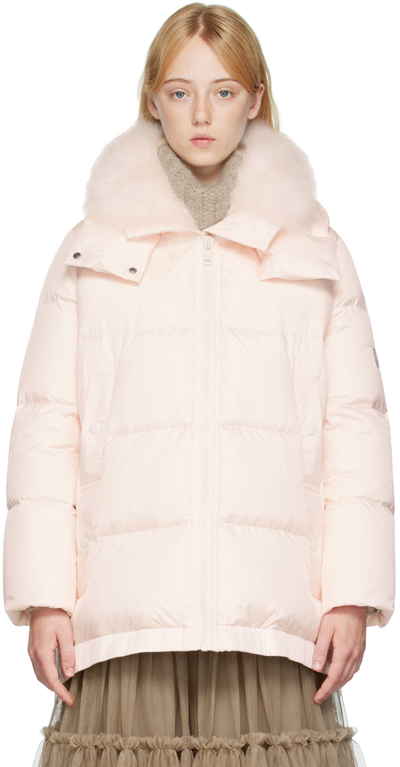 Shop Yves Salomon Pink Quilted Down Coat In A5089 Rosewater