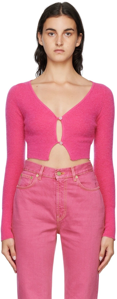 Jacquemus Alzou Cropped Mohair-blend Cardigan In 430 Pink