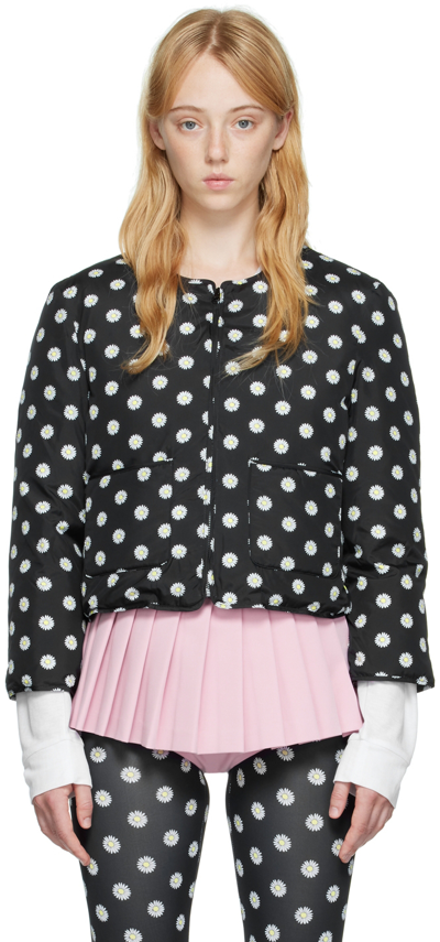 Shop Pushbutton Black Daisy Dot Down Jacket In Bk*wh(pt)