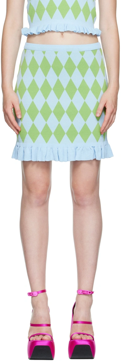 Pushbutton Diamond Pattern Mini Skirt In Bl*gn