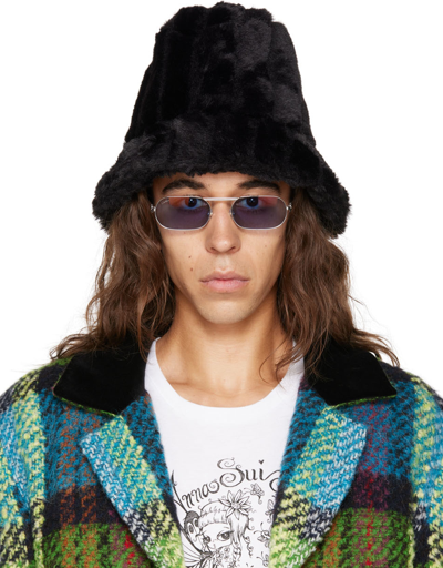 Shop Anna Sui Ssense Exclusive Black Faux-fur Bucket Hat In Black Multi