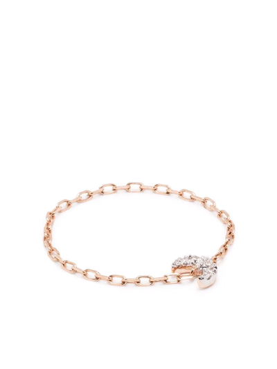 Shop Djula 18kt Rose Gold Moon Diamond Chain Ring In Pink