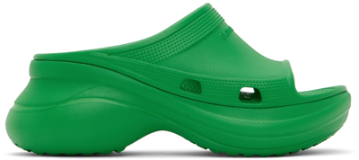 Shop Balenciaga Green Crocs Edition Pool Slides In 3033 Gras Green