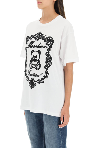 Shop Moschino Oversized T-shirt With Teddy Bear Embroidery In White