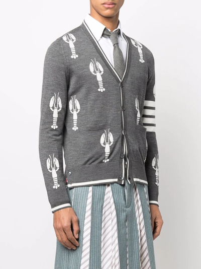 Thom Browne Lobster-intarsia Merino Cardigan In Grau