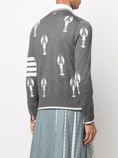 Thom Browne Lobster-intarsia Merino Cardigan In Grau