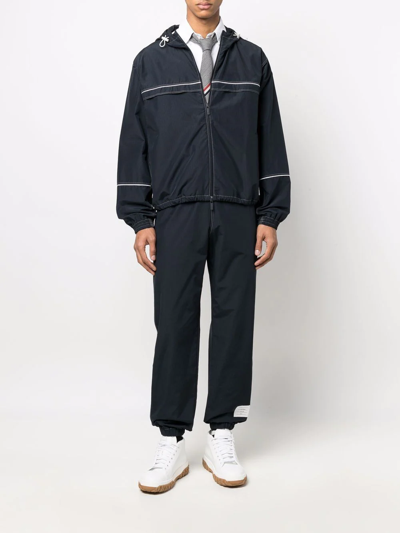 Thom Browne Contrast White Stitching Ripstop Track Pants In 415 Navy