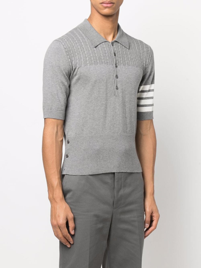 Shop Thom Browne 4-bar Stripe Knit Polo Shirt In Grau