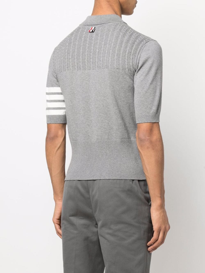 Shop Thom Browne 4-bar Stripe Knit Polo Shirt In Grau