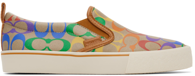 Shop Coach Brown Canvas Skate Slip-on Sneakers In Rainbow Signature