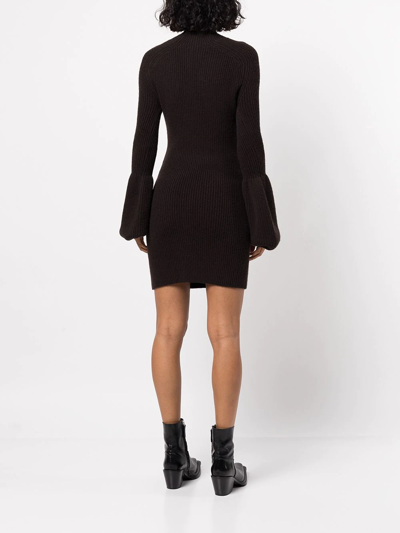 Shop Alexander Wang Flared-cuff Knitted Dress In Brown