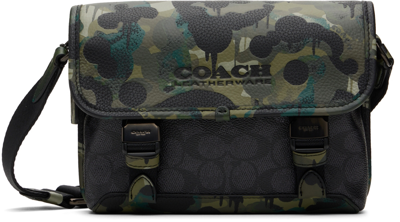 Shop Coach Khaki & Black League Hybrid Messenger Bag In Charcoal Multi