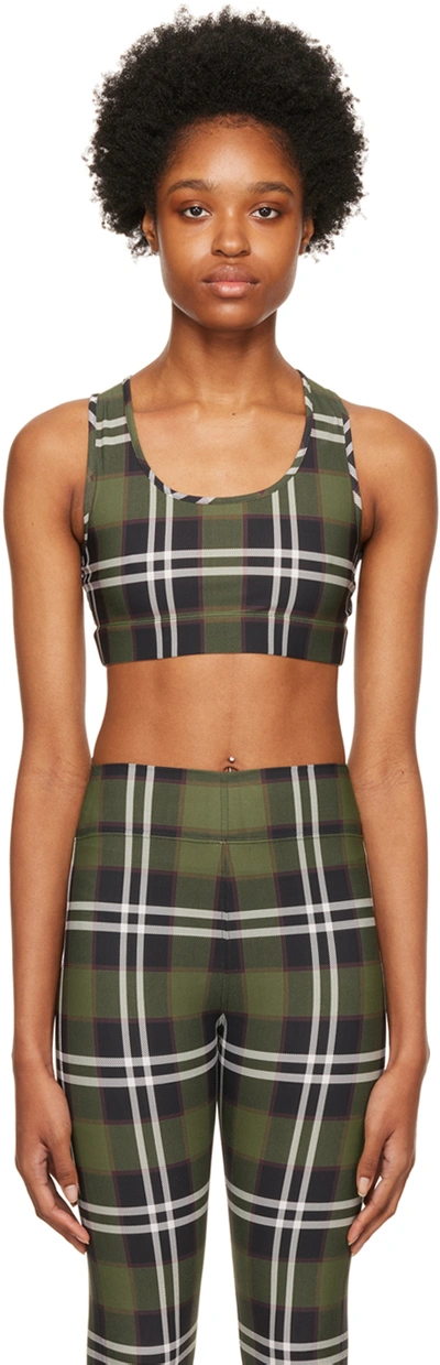 Shop Burberry Green Check Sport Bra In Dark Olive Green Chk