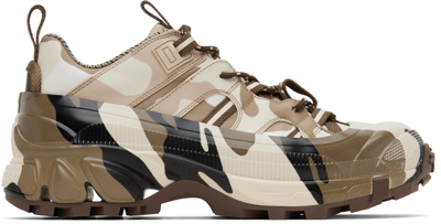 Shop Burberry Brown Camouflage Arthur Sneakers