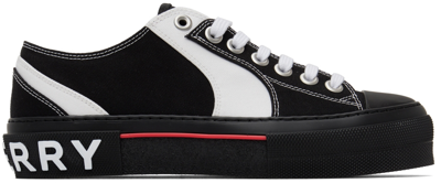 Shop Burberry Black & White Logo Detail Sneakers In Black / White