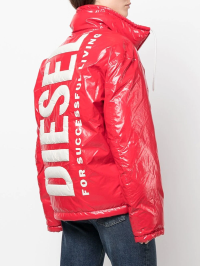 Shop Diesel W-jupiter Reversible Puffer Jacket In Rot