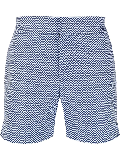 Shop Frescobol Carioca Zigzag-print Swim Shorts In Blue