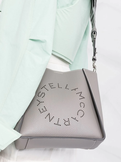 Stella Mccartney Logo Perforated Crossbody Bag In Grey