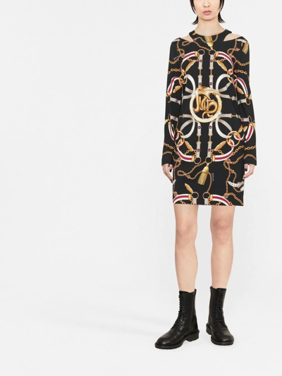 Shop Just Cavalli Chain-print Cut-out Dress In Black